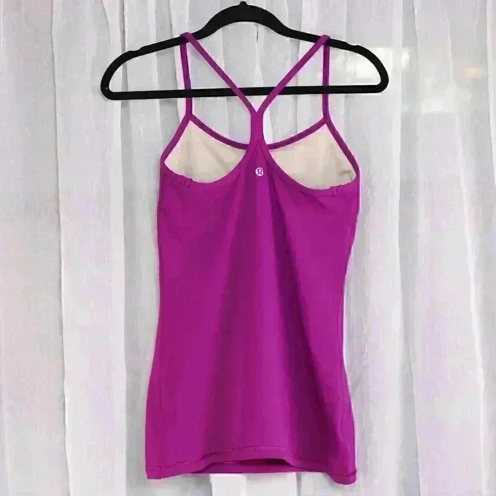 Lululemon Shirt Womens 6 Pink Workout Razorback Lined Bra Sleeveless GYM TANK - Picture 3 of 6